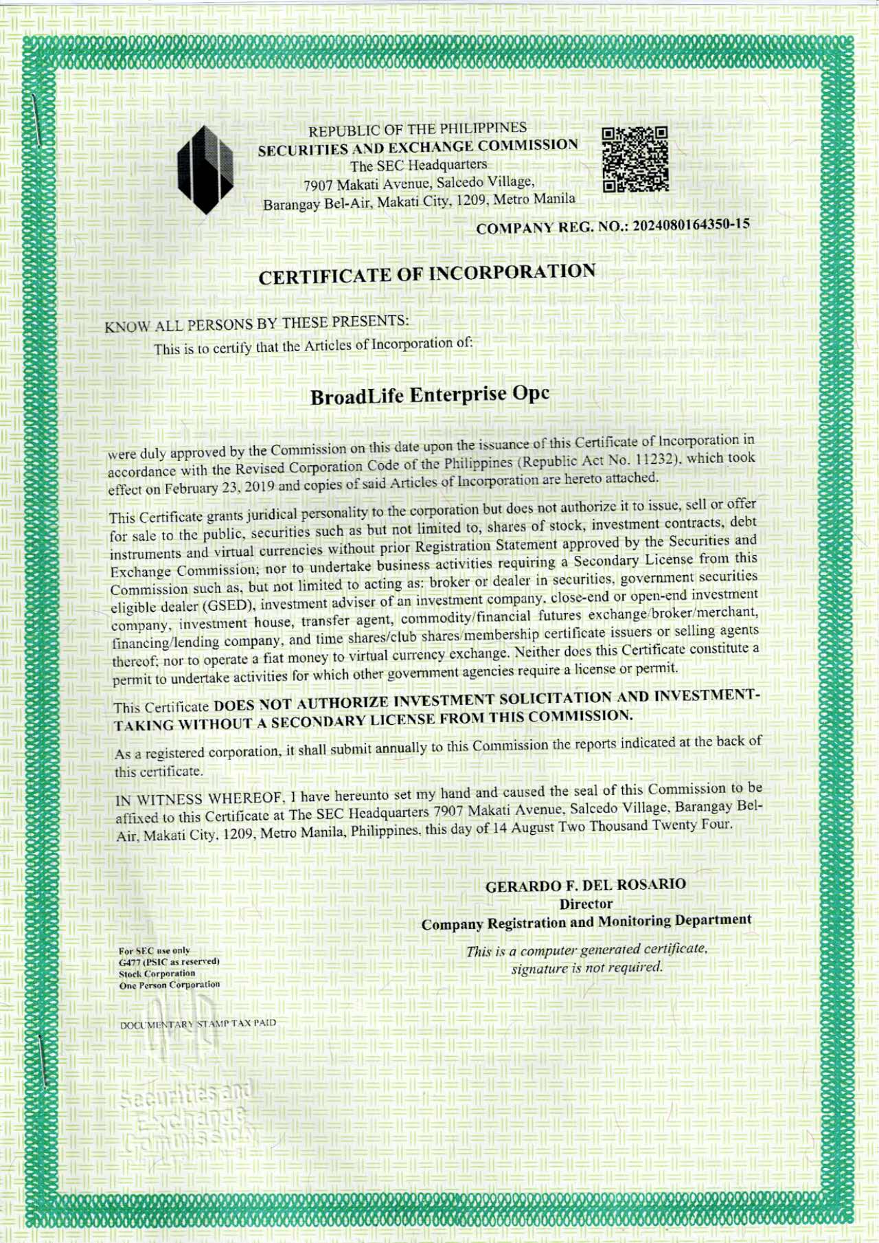 CERTIFICATE OF INCORPORATION